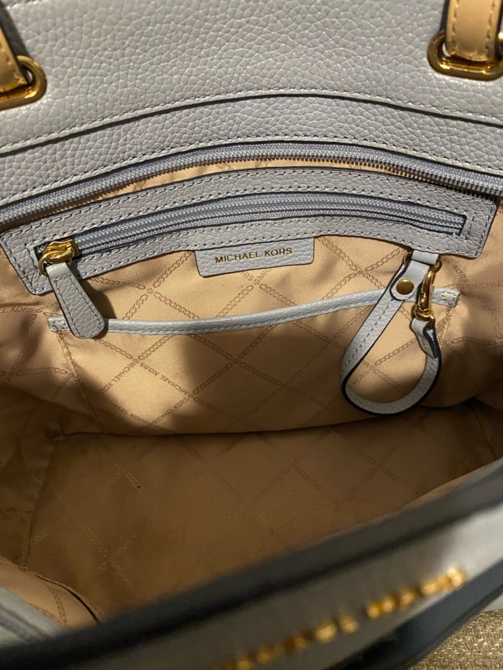 Michael Kors Light Blue Leather Tote with Tan Straps - Picture 2 of 2